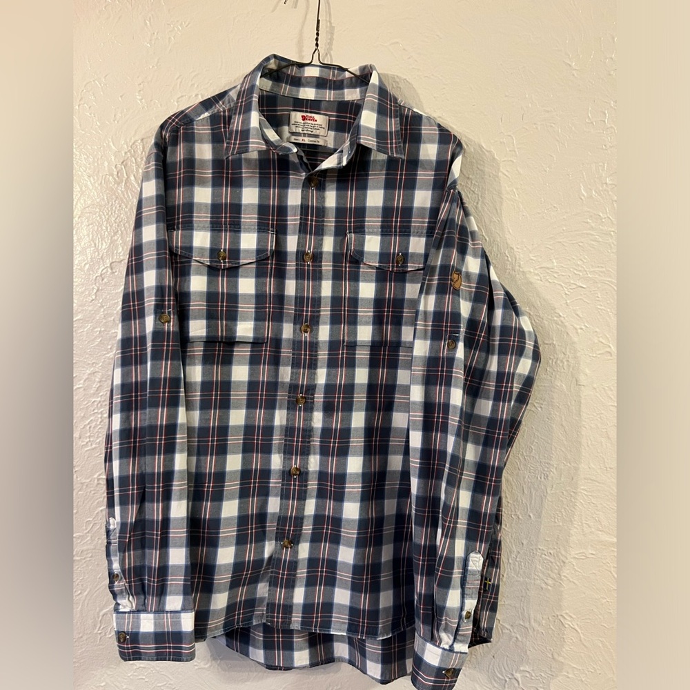 Fjallraven Men’s Singi Lightweight Flannel Button Work Shirt Blue Plaid XL